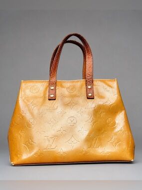 Louis Vuitton Yellow Leather Embossed Monogram Tote with Brown Handles